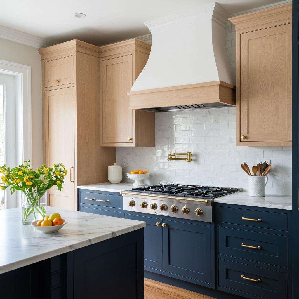 Midnight Blue and Light Wood Contrast