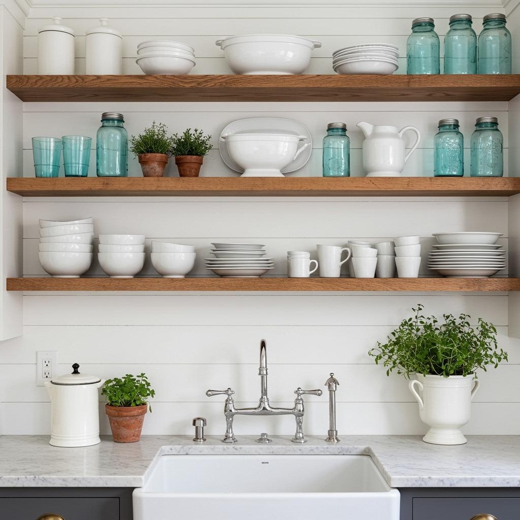 Beadboard Backsplash with Open Shelving