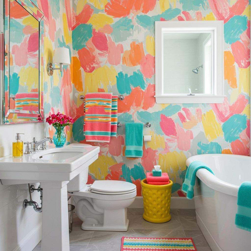 Bold Colorful Bathroom Wallpaper