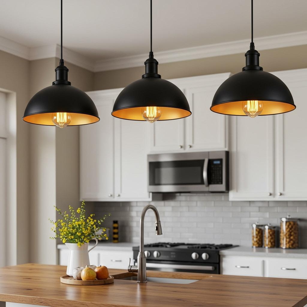 Industrial Pendant Lighting Over Island