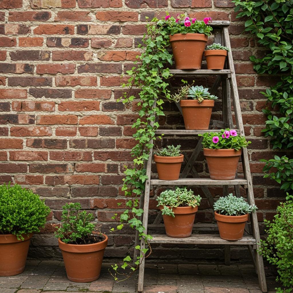 Ladder Shelves Turned Plant Display