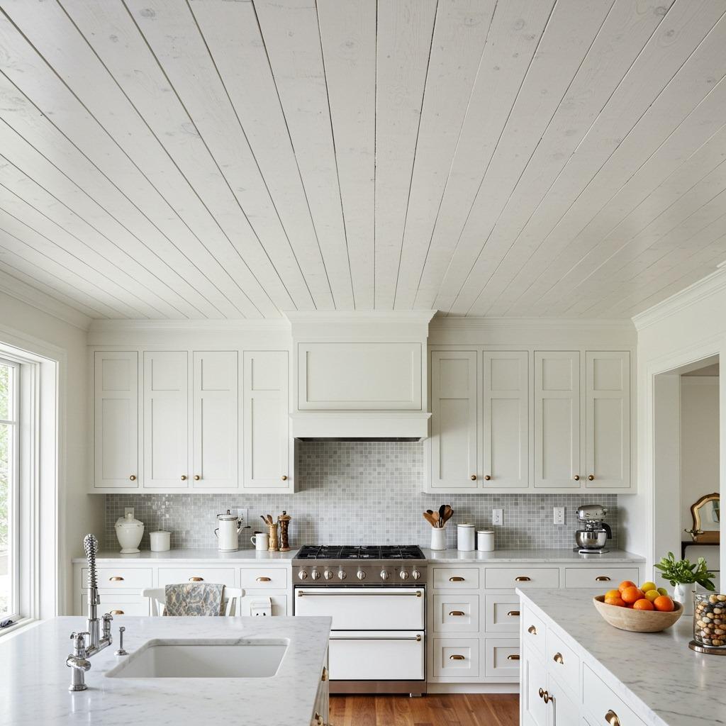 Painted Wood Plank Ceiling