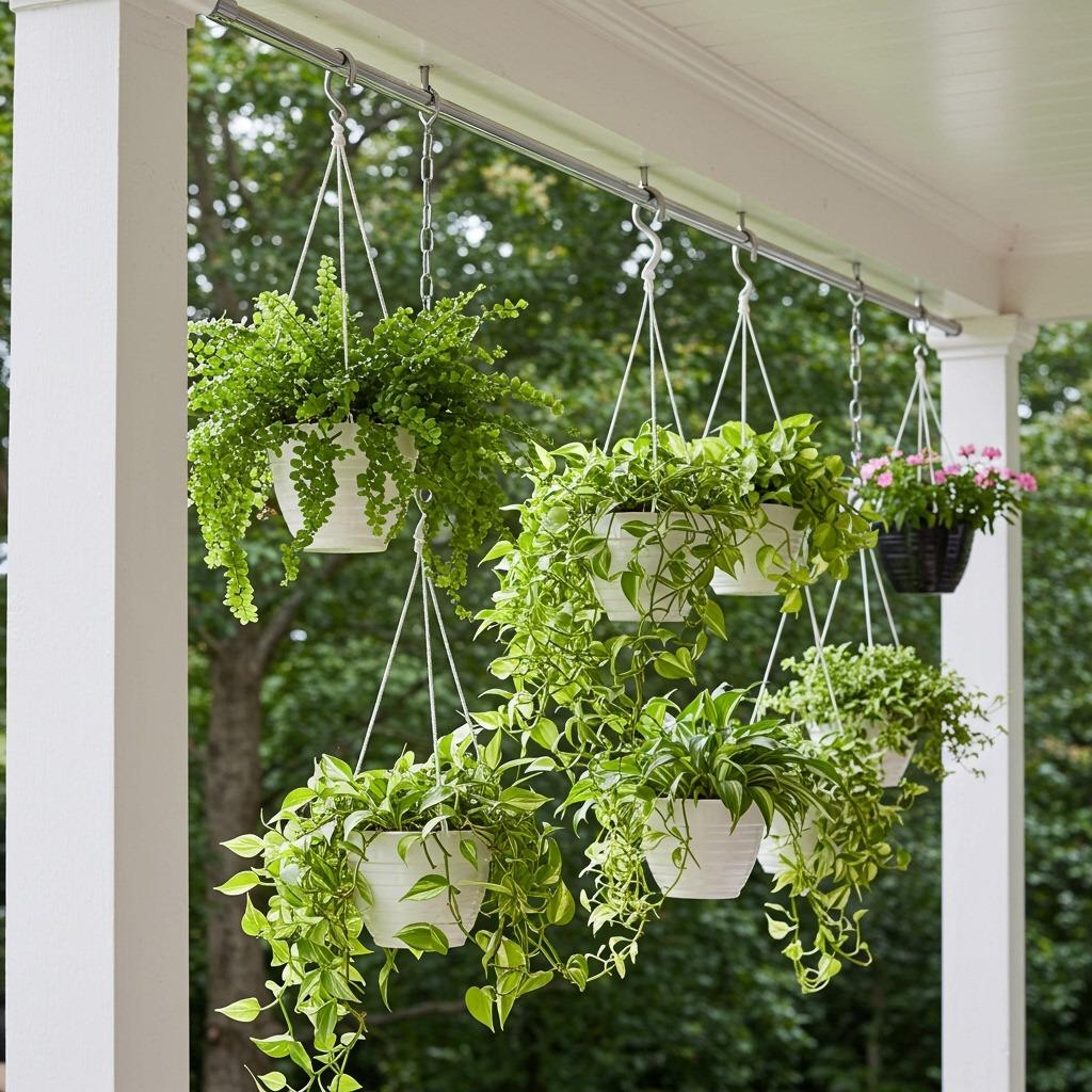 Tension Rod Plant Hangers for Narrow Spaces