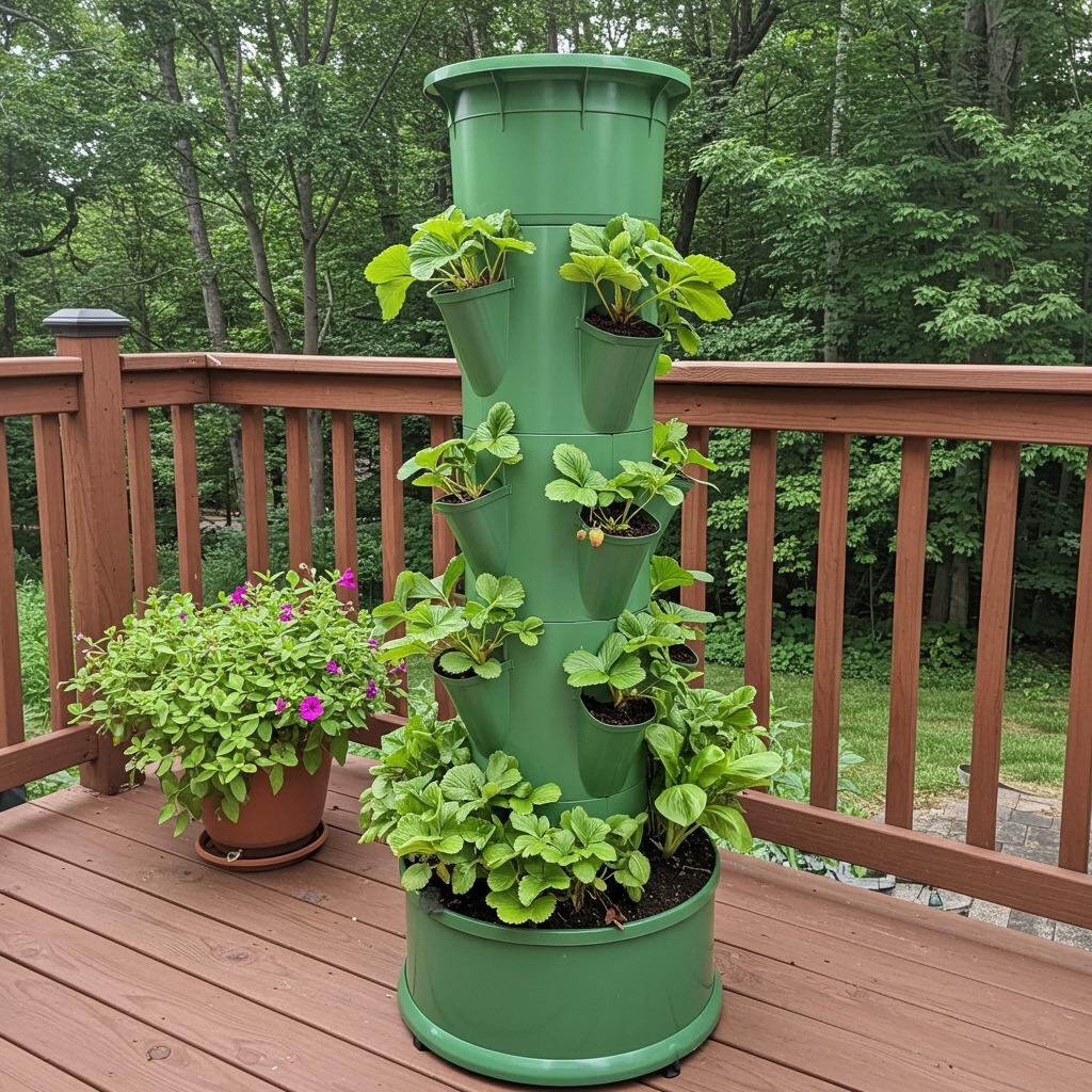 Vertical Garden Towers with Rotating Bases