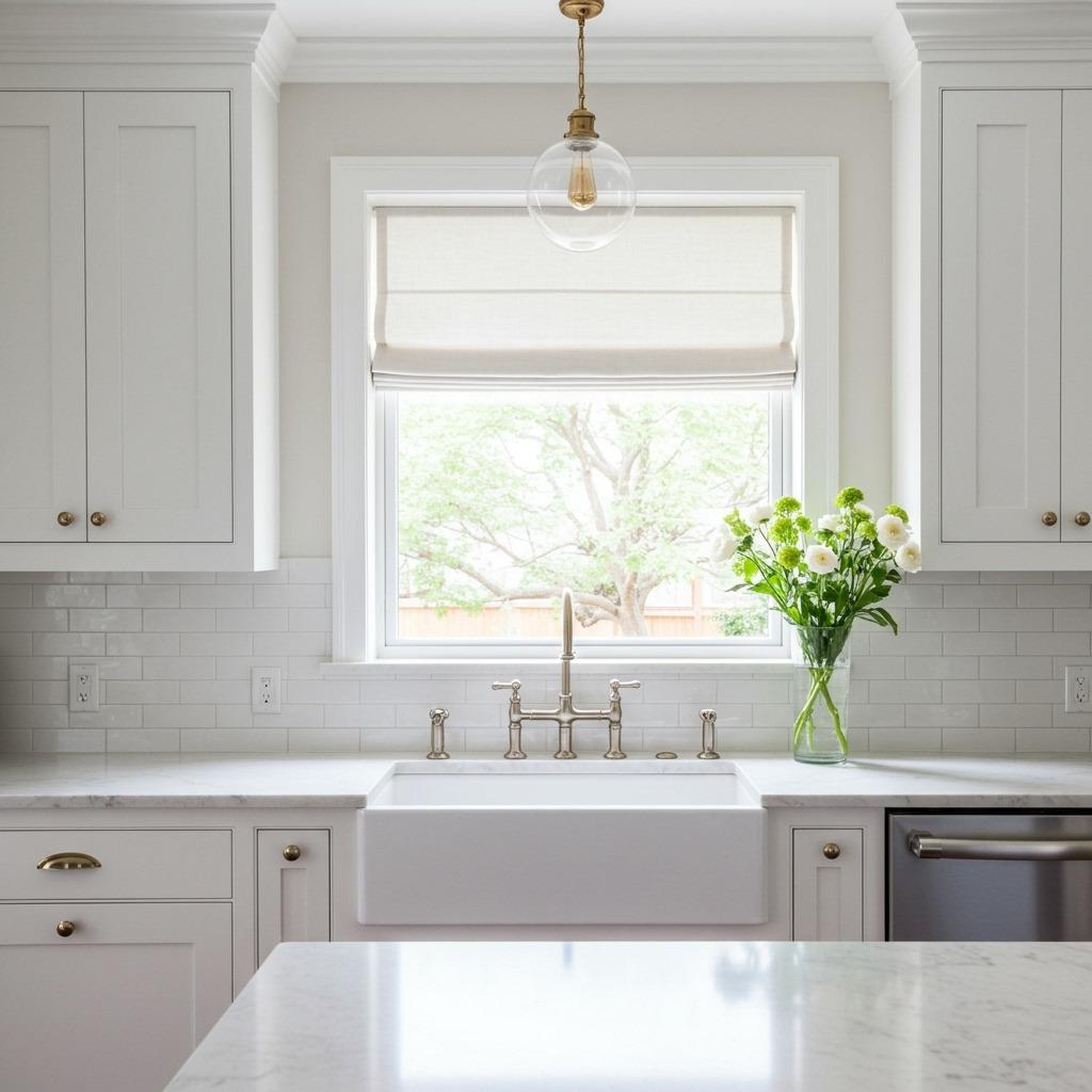 Windows Above Sink With Simple Treatments