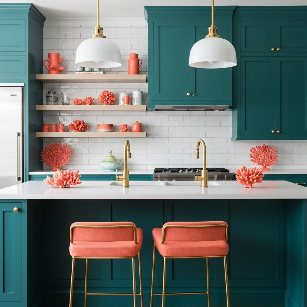 Deep Teal and Coral Accents